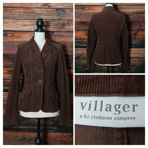 Villager Vintage Jacket 6 Brown Corduroy Blazer Pockets 100% Cotton
